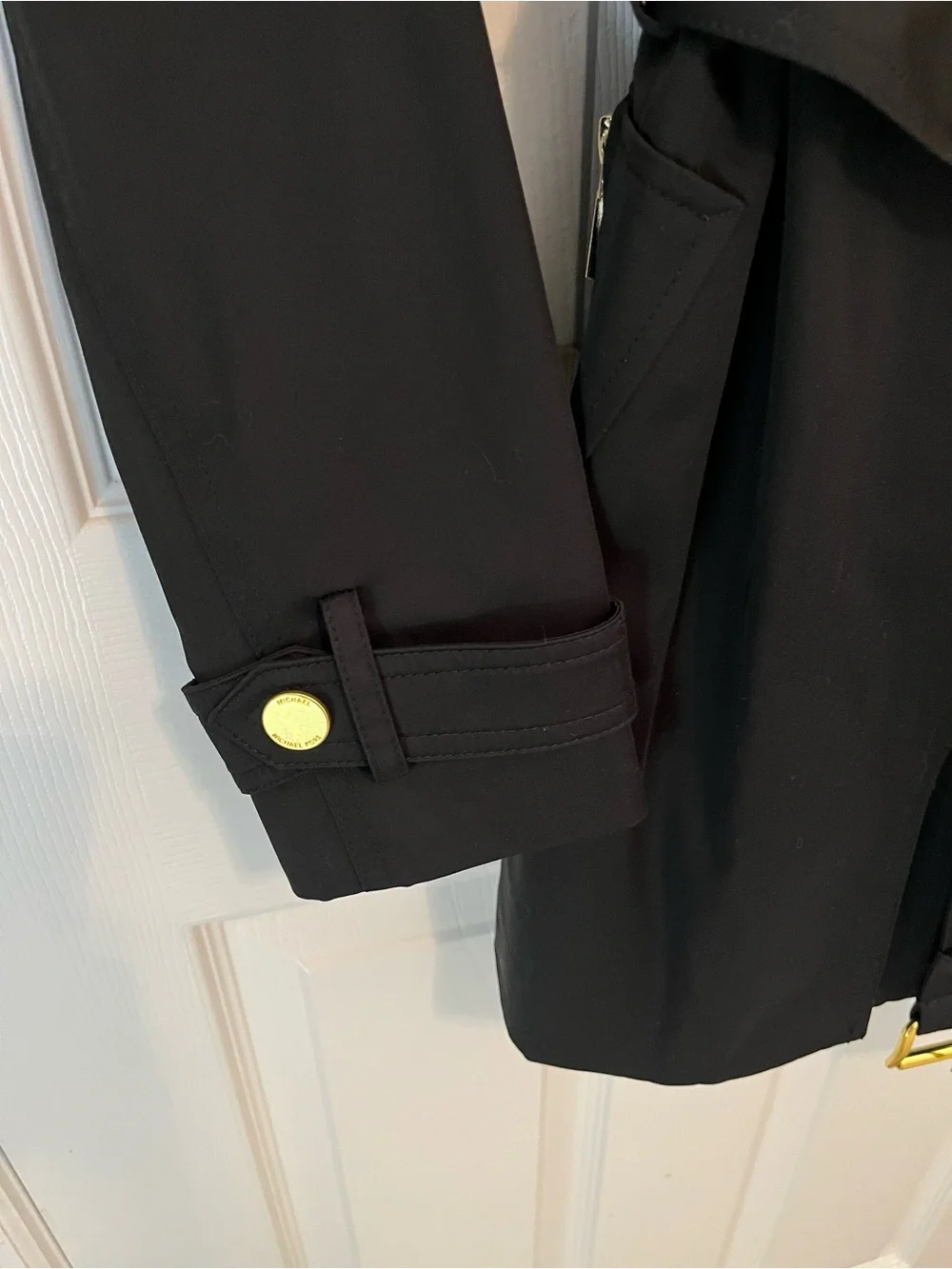 NWT Michael Michael Kors Black Belted Moto Trench Coat Gold Hardware Size S